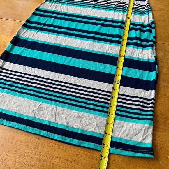 One Clothing Turquoise Blue Striped Tube Tank Maxi Stretch Dress, Size L - Picture 5 of 7